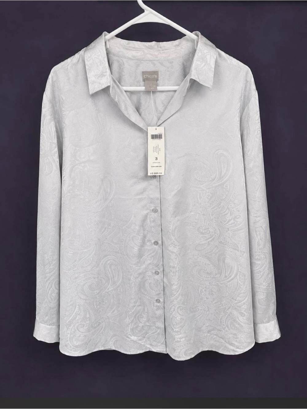 Chico's Silver Paisley Button-Front Blouse